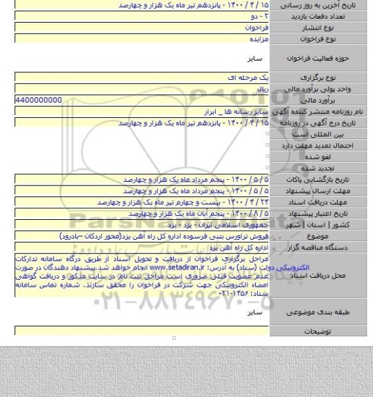 فروش تراورس بتنی فرسوده اداره کل راه آهن یزد(محور اردکان –بادرود)