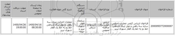 فراخوان ارزیابی کیفی عملیات اجرایی سازه سه راهی و تونل لینک ارتباطی خط دو به خط یک قطار شهری تبریز