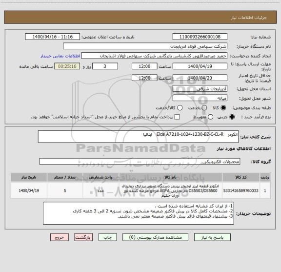 استعلام انکودر   Elcis A7210-1024-1230-BZ-C-CL-R   ایتالیا