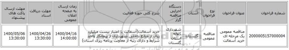 مناقصه عمومی یک مرحله ای خرید آسفالت