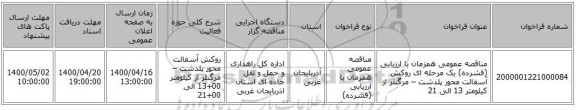 مناقصه عمومی همزمان با ارزیابی (فشرده) یک مرحله ای روکش آسفالت محور پلدشت – مرگنلر  از کیلومتر 13 الی 21