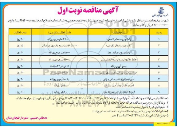 مناقصه بخشی از امورات 
