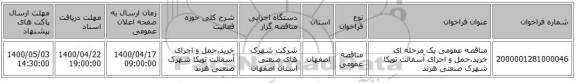 مناقصه عمومی یک مرحله ای خرید،حمل و اجرای آسفالت توپکا شهرک صنعتی هرند 