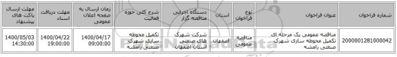 مناقصه عمومی یک مرحله ای تکمیل محوطه سازی شهرک صنعتی رامشه 