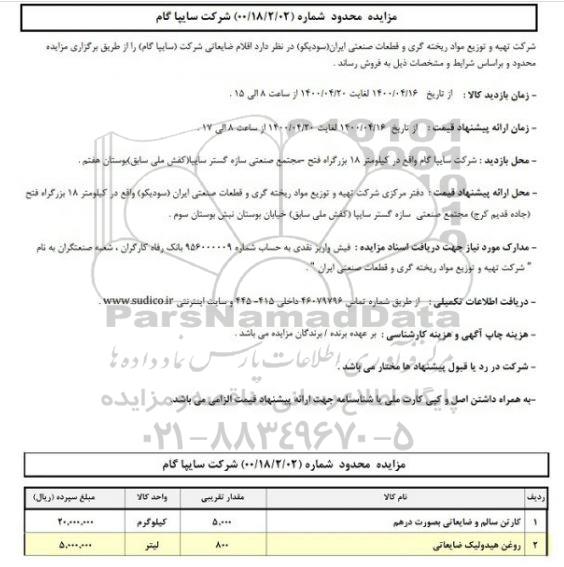 مزایده، مزایده اقلام ضایعاتی شرکت