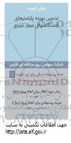فراخوان، فراخوان تخمین بهینه پارامترهای ایستگاههای فوق توزیع 