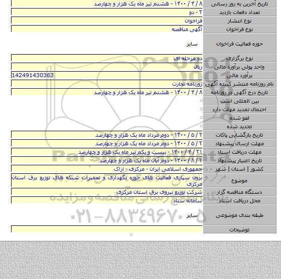 برون سپاری فعالیت های حوزه نگهداری و تعمیرات شبکه های توزیع برق استان مرکزی