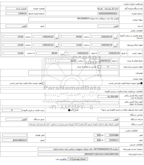 فروش یک عدد سیمکارت به شماره 09123829514