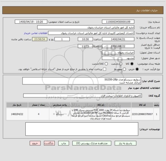 استعلام سوئیچ سیسکو مدل SG350-28p 
ایرانکد مشابه است 