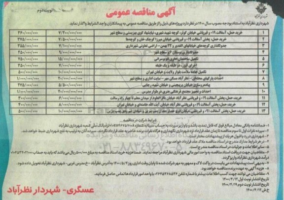 مناقصه، مناقصه خرید، حمل، آسفالت 019 و قیرپاشی ...