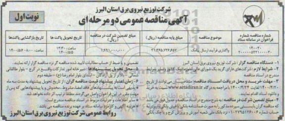 مناقصه، مناقصه واگذاری فرایند ارسال پیامک 	