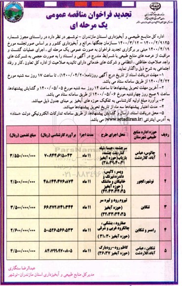 مناقصه اجرای عملیات گشت و مراقبت از عرصه های منابع طبیعی - تجدید