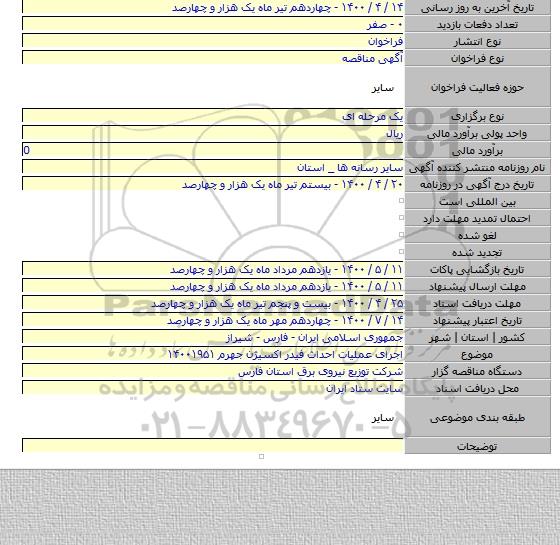اجرای عملیات احداث فیدر اکسیژن جهرم ۱۴۰۰۱۹۵۱
