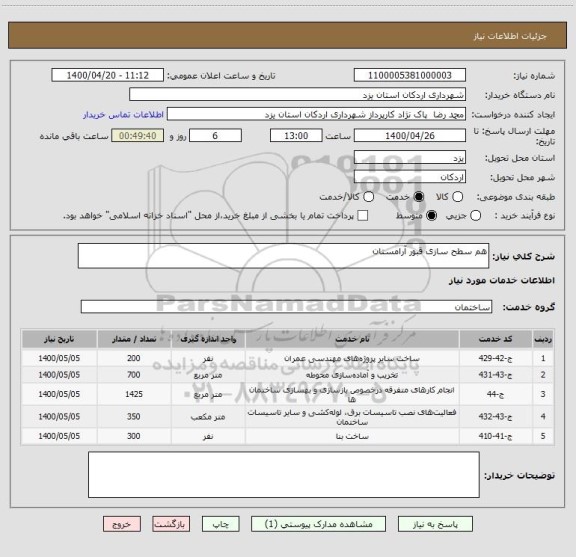 استعلام هم سطح سازی قبور آرامستان 