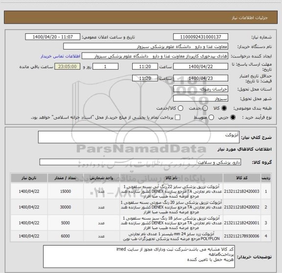 استعلام آنژیوکت