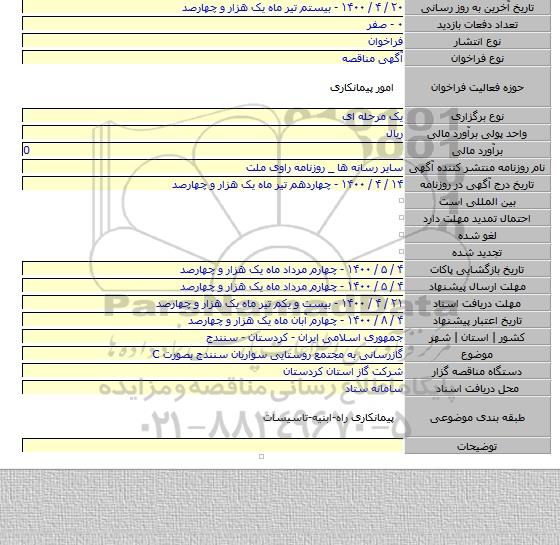 گازرسانی به مجتمع روستایی سواریان سنندج بصورت C