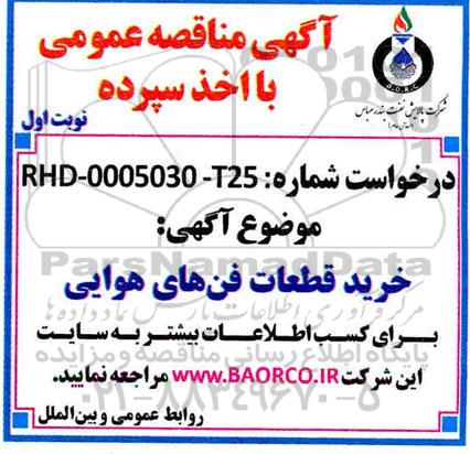 مناقصه خرید قطعات فن های هوایی 