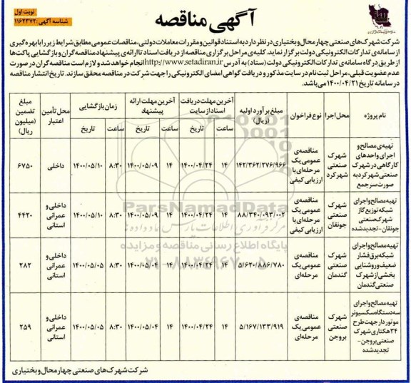 مناقصه  تهیه مصالح و اجرای واحدهای کارگاهی و...