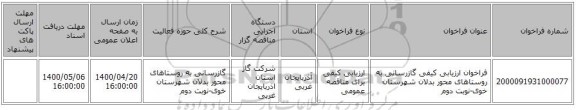 فراخوان ارزیابی کیفی گازرسانی به روستاهای محور بدلان شهرستان خوی-نوبت دوم