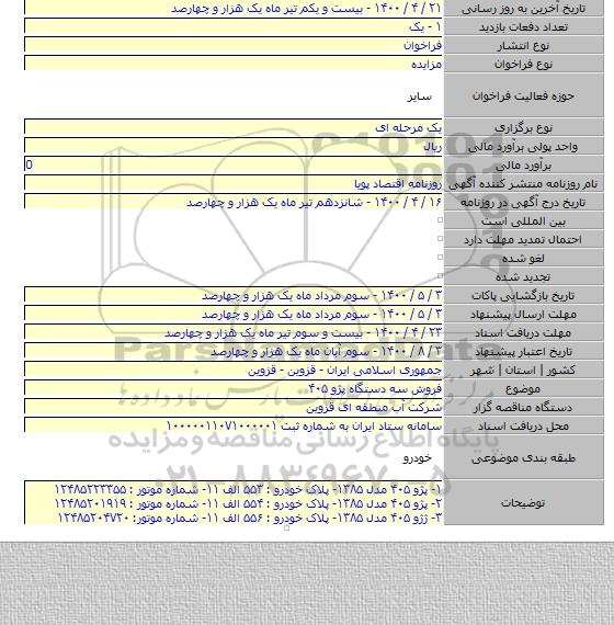 فروش سه دستگاه پژو ۴۰۵