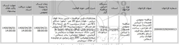 مناقصه عمومی همزمان با ارزیابی (فشرده) دو مرحله ای طراحی، ساخت و تحویل پنج فروند شناور راهنمابر فولادی بنادر شمالی