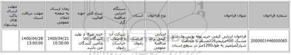 فراخوان ارزیابی کیفی خرید لوله یو پی وی سی مشبک 400میلیمتر16اتمسفر با ضخامت شیار2میلمیتر به طول1200متر در سطح استان