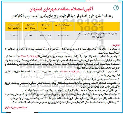 استعلام اجرای اسکلت ، سفتکاری و نازک کاری اتاق برق 