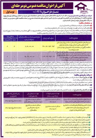 فراخوان مناقصه اجرای کارهای ساختمانی و تاسیساتی و...