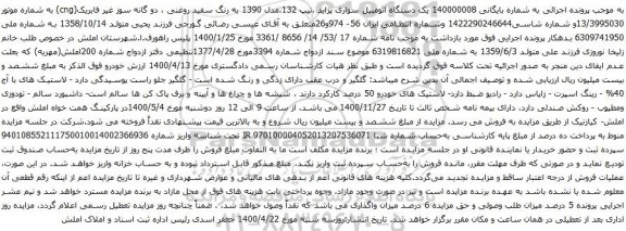 آگهی مزایده یک دستگاه اتومبیل سواری پراید