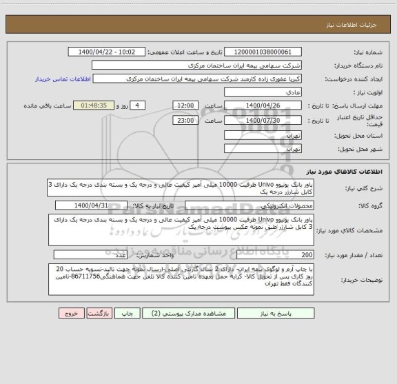 استعلام پاور بانک یونیوو Univo ظرفیت 10000 میلی آمپر کیفیت عالی و درجه یک و بسته بندی درجه یک دارای 3 کابل شارژر درجه یک
