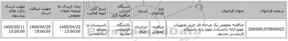 مناقصه عمومی یک مرحله ای خرید تجهیزات موتورخانه دانشکده علوم پایه دانشگاه فردوسی مشهد