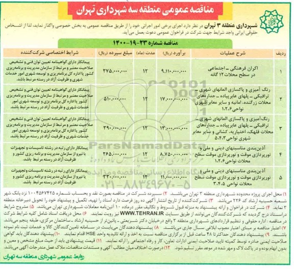 مناقصه  رنک آمیزی و پاکسازی المانهای شهری 