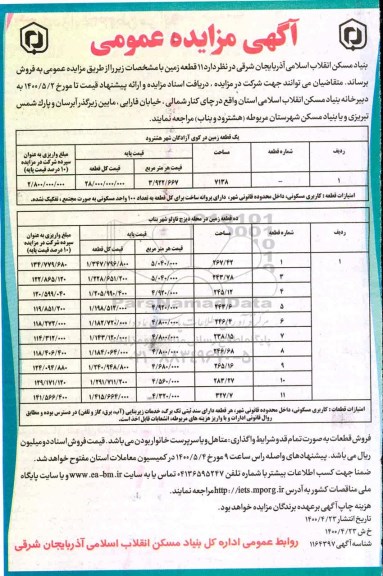 آگهی مزایده،مزایده فروش 11 قطعه زمین 