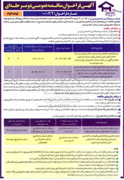 فراخوان مناقصه اجرای کارهای ساختمانی و تاسیساتی و...نوبت دوم 
