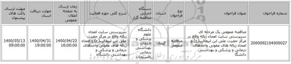 مناقصه عمومی یک مرحله ای سرپرستی سایت امحاء زباله واقع در مرکز حضرت علی ابن ابیطالب(ع) و امحاء زباله های عفونی واحدهای درمانی و پزشکی و بهداشتی دانشگا