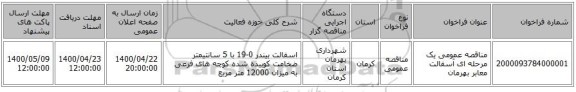 مناقصه عمومی یک مرحله ای آسفالت معابر بهرمان
