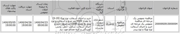 مناقصه عمومی یک مرحله ای مناقصه عمومی یک مرحله ای خرید و اجرای آسفالت نوع توپکا و نوع بیندر