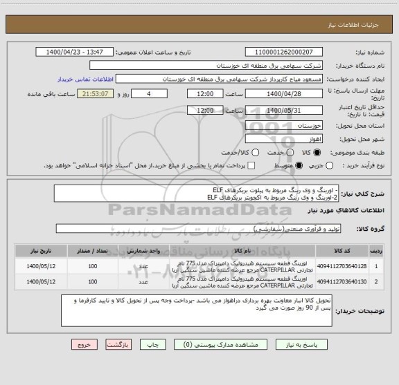 استعلام - اورینگ و وی رینگ مربوط به پیلوت بریکرهای ELF
2-اورینگ و وی رینگ مربوط به اکچویتر بریکرهای ELF