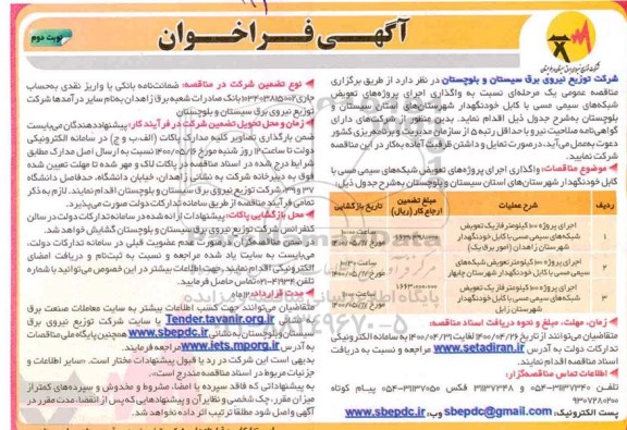 فراخوان واگذاری اجرای پروژه های تعویض شبکه های سیمی مسی