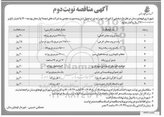 مناقصه بخشی از امورات 