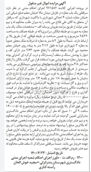 مزایده،مزایده یک باب مغازه به مساحت 25.22 مترمربع 