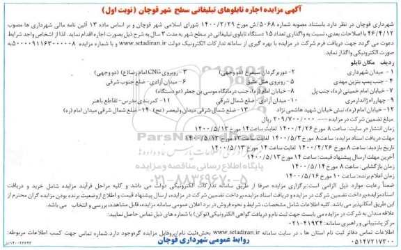 مزایدهف مزایده اجاره تابلوهای تبلیغاتی سطح شهر