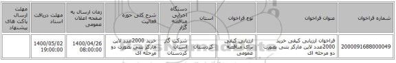 فراخوان ارزیابی کیفی خرید 2000عدد لاین مارکر بتنی بصورت دو مرحله ای 