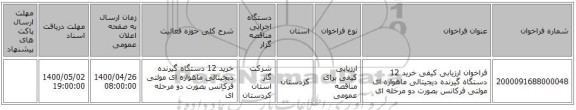 فراخوان ارزیابی کیفی خرید 12 دستگاه گیرنده دیجیتالی ماهواره ای مولتی فرکانس بصورت دو مرحله ای 