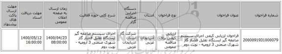 فراخوان ارزیابی کیفی اجرای سیستم صاعقه گیر ایستگاه تقلیل فشار گاز شهرک صنعتی 3 ارومیه  - نوبت دوم