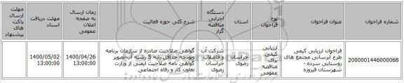 فراخوان ارزیابی کیفی طرح آبرسانی مجتمع های روستایی سرده  - شهرستان فیروزه