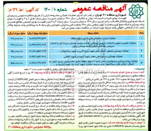 مناقصه، مناقصه عملیات مرمت ساختمان های اداری
