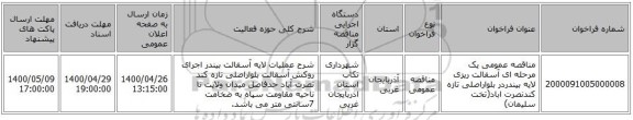مناقصه عمومی یک مرحله ای آسفالت ریزی لایه بیندردر بلواراصلی تازه کندنصرت اباد(تخت سلیمان)