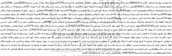آگهی مزایده ششدانگ یک قطعه آپارتمان مسکونی