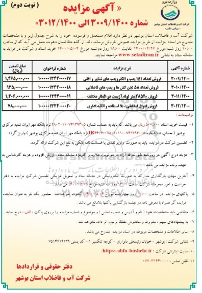 مزایده اقلام مستعمل و فرسوده